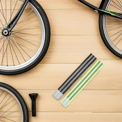 8pcs Reflective Leg Straps for Biking, Elastic Adjustable Ankle Bands, Black and Green Safety Cycling Gear for Night Riding and Outdoor Sports