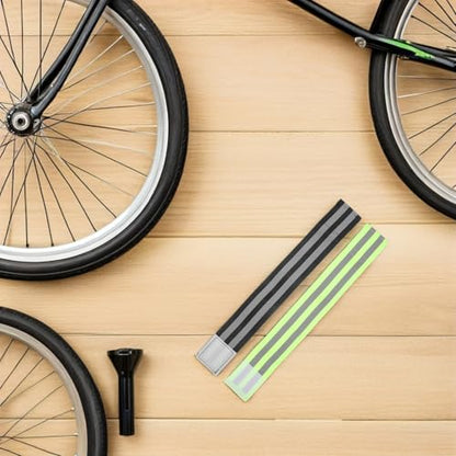 8pcs Reflective Leg Straps for Biking, Elastic Adjustable Ankle Bands, Black and Green Safety Cycling Gear for Night Riding and Outdoor Sports