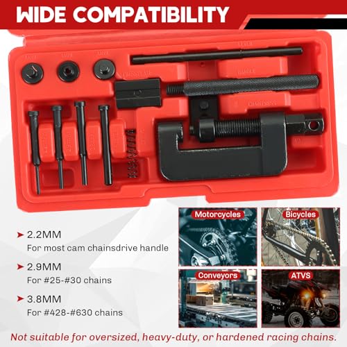 Motorcycle Chain Breaker Kit | 13PCS Chain Breaker Rivet Cutter Chain Link Cutter Removal Tool Chain Cutter and Riveter Kit for Motorcycle, Bike, ATV