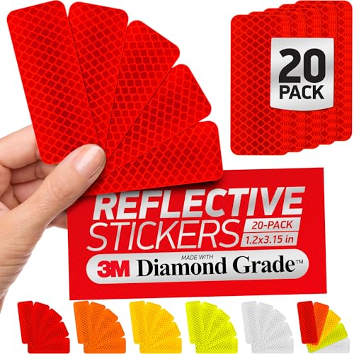 Reflective Safety Tape Stickers | 3M Diamond Grade | Red | 1.2″ x 3.15″ | 20-Pack | Safety Warning Tape for Helmets, Cars, Mailboxes & More - color: Red