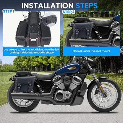 30L Motorcycle Saddlebag Water-Resistant PU Leather Storage for Harley Sportster Softail Dyna Honda Shadow, Quick-Install Design with Reinforced Straps, Large Capacity Luggage Bags