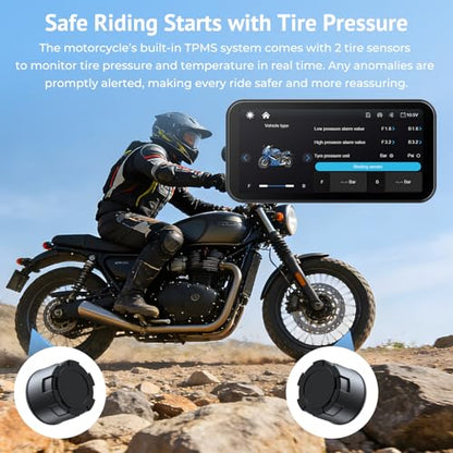 6.25" Wireless Motorcycle CarPlay Screen with Android Auto,Built-in TPMS,IP67 Waterproof Motorcycle GPS Display,OTA Update,Bluetooth Audio,Portrait/Landscape Switch for Riding