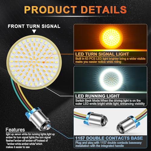 LivTee Extremely Bright Front Turn Signals & Running Switchback LED Lights Panel with 1157 Base Compatible for Harley Dyna Street Glide Road King, White/Amber - color: Front