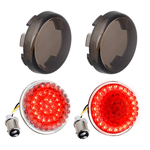 NTHREEAUTO Smoked Turn Signals, 2 Inch Bullet Rear Brake Running Light, Motorcycle 1157 Insert Kit Compatible with Harley Softail Dyna Sportster - color: Red (Halo Diode)