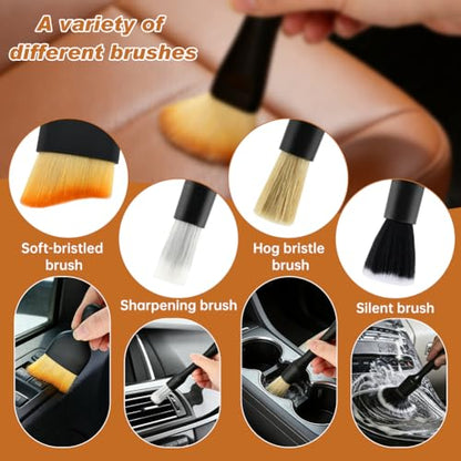 6PCS Car Interior Detailing Brush Set, Ultra Soft Boars Bristle Detailing Brushes for Cleaning Interior or Exterior, Emblem, Wheels, Air Vent, Leather Seats, Car Accessories for Truck, SUV