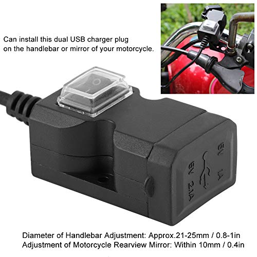 Motorbike Phone Mount, USB Port for Motorcycles, 12V Dual USB Port Motorcycle Charger Handlebar Charger 5V 1A / 2.1A Adapter Phone Power Outlet