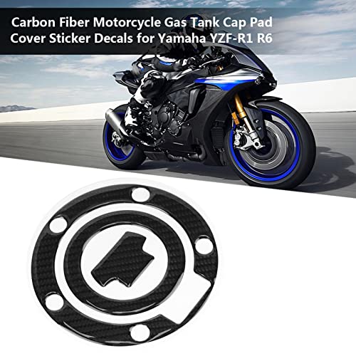 Waterproof Carbon Fiber Motorcycle Gas Tank Cap Sticker, Black Round Single Use Protector for YMH YZF R1, R6, FZ1, FZ6, FZ1000, FJR1300