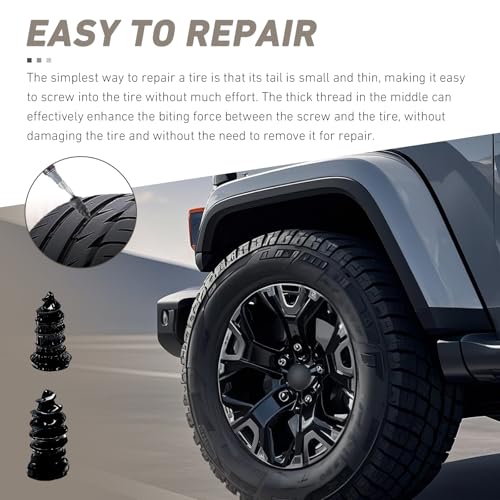 40PCS Car Tire Repair Nails Kit, Vacuum Tire Puncture Repair Screw Tool Kit, Outdoors Self-service Quick Puncture Maintenance Accessories, for Most Cars, Motorcycles, ATVs (Black)