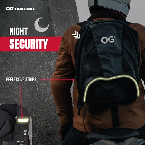 OG Original EZ-Rider PRO Motorcycle Backpack Black Expandable 28-35L, Motorbike Helmet Bag, Helmet Strap, Waterproof Motorcycle Backpacks for Men with Laptop Pocket, Reflective (White Logo) - style: Ez-rider (White Logo)