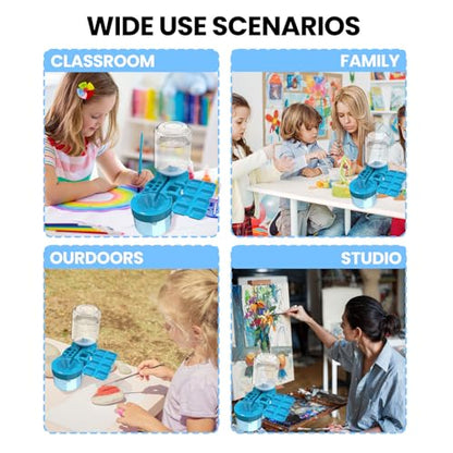4-in-1 Water Cycle Paint Brush Cleaner Tool | 2025 Upgraded Leak-Proof Rinsing Cup with Palette & Holder | One-Touch Water Replacement Design | Art Supplies for Kids/Adults Beginners to Pros Blue - color: Blue