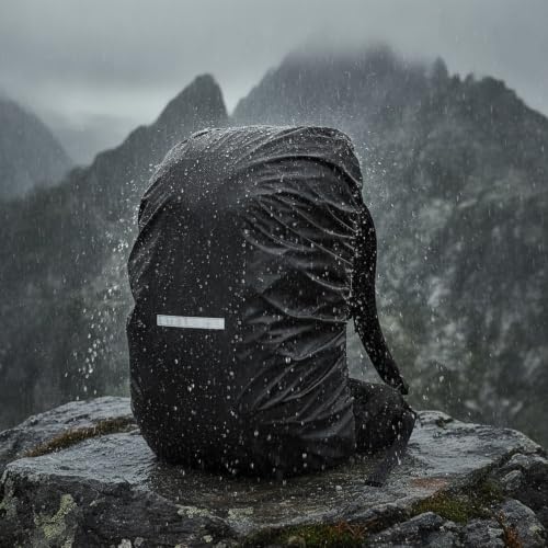 Backpack Rain Cover with Reflective Strips, Polyester Pack Cover for Hiking and Cycling, Black (1 PC)