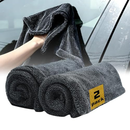 2-Pack Double-Twist Pile Microfiber Towels for Cars 1300 GSM Car Drying Towels (15.75" x 15.75") Ultra Absorbent Microfiber Towel, Streak-Free & Scratch-Free Car Cleaning Supplies with Edgeless Design - size: 15.75 x 15.75 INCH