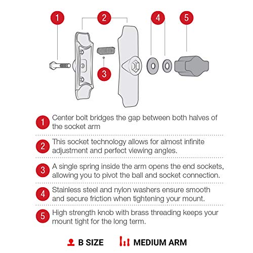 RAM Mounts Double Socket Long (6") Arm, Heavy-Duty Articulating Connector for Secure Mounting Compatible with B-Size 1" Ball Components RAM-B-201U-C - size: 6 in.