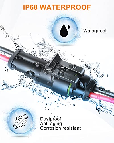 NAOEVO 2 Pin Connector Waterproof, 16 AWG 2 Wire Connectors, Automotive Electrical Male and Female Plug with Heat Shrink Tubing for Car Truck Boat Wire Connection, 6 Kits - size: 2 Pin