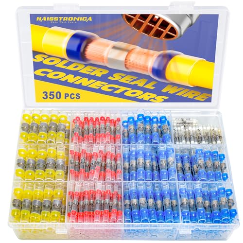 haisstronica 350PCS Solder Seal Wire Connectors Kit, 26-10 Gauge Marine Grade Heat Shrink Waterproof Butt Connectors for Electrical, Stereo, Corrosion and Weatherproof (4 Colors/4 Sizes) - style: 350PCS