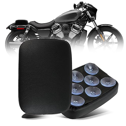 DREAMIZER Motorcycle Leather Pillion Rear Passenger Pad Seat 8 Suction Cup Rectangular Passenger Seat Compatible with Harley Bikes Custom (Black) - color: Black#1