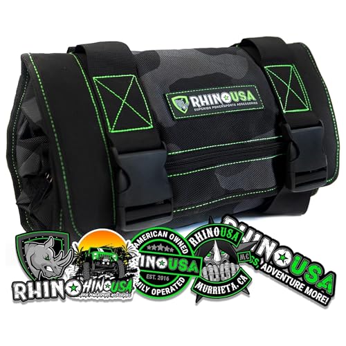 Rhino USA Tool Bag Roll - Heavy Duty Canvas Organizer Pouch for Tools - Ultimate Travel Tool Storage Kit for UTV, Car, Truck, 4x4 Offroad - Upgraded with Labeled & Removable Pouches - Secured for Life - color: Camo