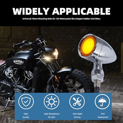 Motorcycle Bullet Turn Signals LED Front Rear Lights 4 PCS, 40 LEDs Retro Switchback Running Turn Brake Light Blinkers Universal Fit Harley Chopper Bobber Sporsters Suzuki Honda -Chrome - color: 2052-4PCS-CH