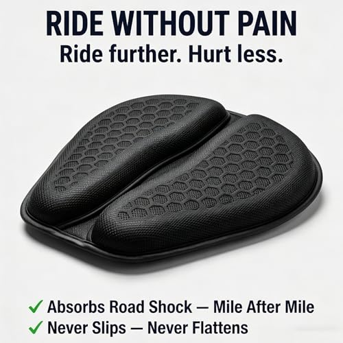 Motorcycle Seat Cushion, 100% Gel Rider Cushion, Universal Non-Slip Grip Ergonomic Motorcycle Seat Pad, 3D-Honeycomb Structure TPE Shock Absorption Breathable Seat Pad for Long Rides