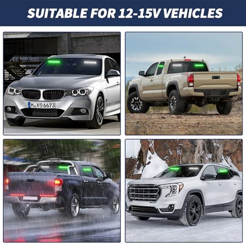 4X 6.1 inch Emergency Strobe Lights Green/White 24 LED Waterproof Hazard Warning Flashing Safety Dash Front/Rear/Side Windshield Lights for Volunteer Firefighter Vehicles POV Trucks - color: Green/White