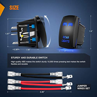 Nilight NI-RS05 LED Light Bar Rocker Switch 5Pin Laser On/Off Rear Lights Rocker Switch 20A/12V 10A/24V Switch Jumper Wires Set,2 years Warranty , Blue - color: Blue, size: REAR LIGHTS