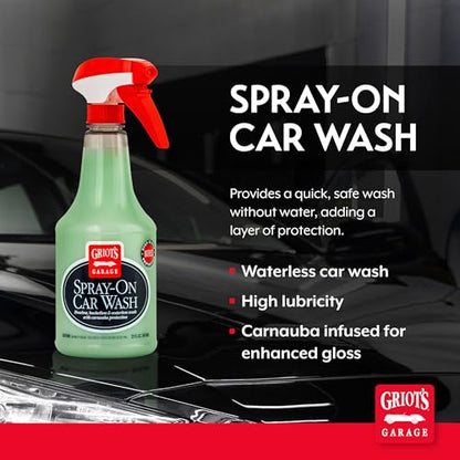 Griot's Garage Spray-On Car Wash for Vehicle Cleaning and Detailing, Rinseless and Waterless, No Hose and Bucket Needed, With Carnauba Wax Protection, 10984, 22oz - size: 22 Fl Oz (Pack of 1)