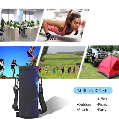 RICHEN Neoprene Water Bottle Carrier Bag with Adjustable Shoulder Strap,Insulated Water Bottle Cover for Stainless Steel/Glass/Plastic Bottles - color: Blue Butterflies, size: 750ml