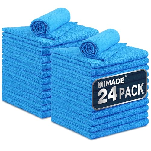 UNIMADE Microfiber Cleaning Cloth, 24 Pack Reusable Microfiber Towels for Cars Lint Free Cleaning Shop Towel Rags for Home Kitchen Automotive Bar Mechanic Restaurant Garage, 11"x 12", Blue - color: Blue, size: 24pk