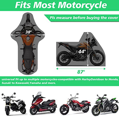XYZCTEM Premium Motorcycle Cover Waterproof All Weather Weatherproof UV Sun Protection Snow Dust Storm High Heat Resistant Durable Lock-Holes & Side Zip & Storage Bag Fits up to 87" Motors