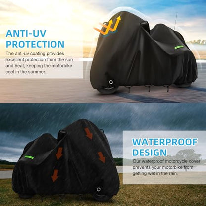 Motorcycle Cover Waterproof for Trike Models Freewheeler/CVO Version/Tri Glide Ultra/Gold Wing Trike, Heavy Duty Sun Rain Outdoor Protection Motorbike Cover with Antenna Zipper & Soft Cotton Lining - size: Trike Motorcycle Cover