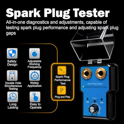 Spark Plug Tester & Spark Plug Gap Tool Kit 0 to 6000RPM with Double Hole Spark Plug Adjustable Gap Tool with Feeler Gauge Ignition Coil Tester for 12V Gasoline Vehicles Spark Plug Socket - color: with Spark Plug Tester, size: with Spark Plug Tester