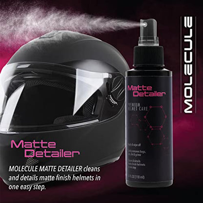Molecule Helmet Matte Detailer | Premium Helmet Care | Cleans & Details Matte Finished Helmets, Visors, and Goggles | 4 Ounce