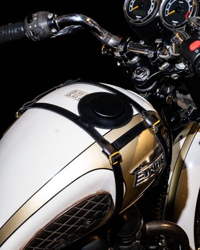Trip Machine Company Genuine Leather Motorcycle Fuel Tank Strap – Heavy Duty Adjustable Horizontal Tank Mount Cover for Right Side Fuel Inlet Bikes (Only Tank Strap, Black) - color: Black, style: Only Tank STrap