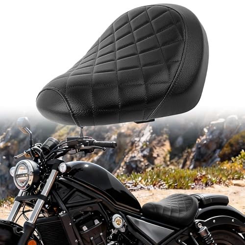 DREAMIZER Cool Gel Motorcycle Solo Seat Compatible with Honda Rebel 1100 CMX1100 CM1100 2021 2022 2023 2024 2025, Motorcycle Front Driver Seat Rider Saddle Cushion, Rhombic - style: Front-Black-Rhombic