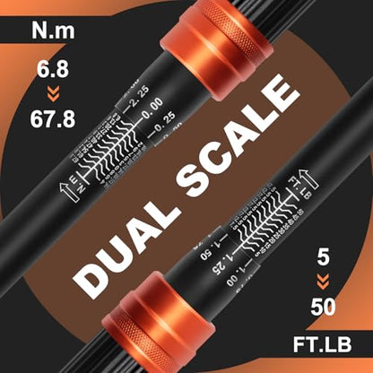 Kerry 3/8 Inch Drive Click Torque Wrench, 5-50 FT.LB/6.8-67.8 Nm, ±3% High Accuracy, Dual Range Scales, Clearly Graduated, Eeasy Read, Hardened Alumium Alloy, 72 Tooth Click Torque Wrench for Bike - size: 5-50FT.LB, style: 3/8"