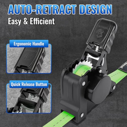 Retractable Ratchet Straps 4 Pack - 1,500 Lbs Break Strength 1 in x 10 Ft Heavy Duty Retractable Ratchet Tie Down Straps with S Hooks Set for Truck, Cargo Van, Trailer, Motorcycle (Green) - color: Green