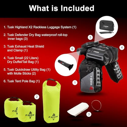TUSK Highland X2 Rackless Luggage System w/Small Dry Duffel Tail Bag Standard Heat Shield Black/Grey - color: Black/Grey, size: Small Dry Duffel/Tail Bag, style: Standard Heat Shield