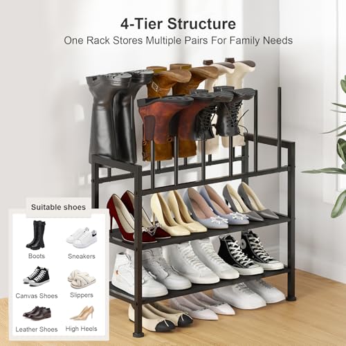 DIMJ Free Standing Shoe Racks - 4-Tier Boot Rack, Black Metal Boot Storage Organizer Tall Boots, Tall Boot Organizer for Closet, Multiuse Shoe Rack for Boots, Sneakers,Fit for 6 Pairs Boots, Black - size: 1 Pack - 4-Tier 6 Pair