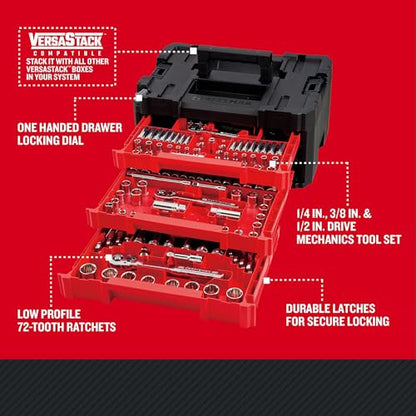 Craftsman 262-Piece Mechanic Tool Set with 3-Drawer VERSASTACK Box, SAE and Metric Socket Set, Car and Motorcycle Tool Kit with Combination Wrenches and Spark Plug Sockets (CMMT45309) - style: New 262 Piece Set