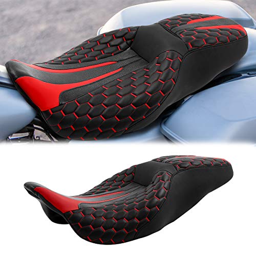 C.C. RIDER Octogon Highway 2-up Motorcycle Seat Driver Passenger Touring Seat for Harley Davison Electra Glide Classic Street Glide Road Glide 2009-2023 - color: Seat-Red Stitching
