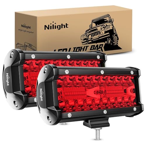 Nilight 6.5 Inch LED Light Pod Red Triple Row 2PCS 120W Flood Spot Combo Driving Fog Fishing Hunting Emergency Safety Signal Deck Trailer Lighting for UTV Pick-up Van Boat Tractor - color: 2Pcs Led Pods Red, size: Led Pods