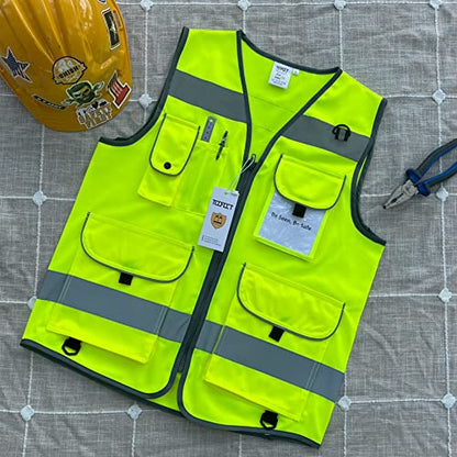 TCCFCCT High Visibility Vest 9 Pockets Hi Vis Reflective Safety Vest for Men Women, Construction Vest with Reflective Strips, Meets ANSI/ISEA Standards, (Yellow, Small) - color: Yellow Fabric-bison 001, size: Small