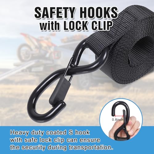 Cam Buckle tie Down Straps with Hook, 4pcs Heavy Duty tie Down Cam Straps 12ft with Soft Loops for Motorcycle, Dirt Bike, Trucks, Kayak, Car - size: 1"x12' 4pcs