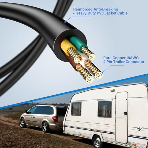 18AWG 10FT 4 Pin Trailer Connector Pure Copper 4 Pin Trailer Wiring Harness Jacketed Cable Heavy Duty Male Extension Wiring Harness 4 Wire 4-Flat Connector 4 Way Flat Plug with Dust Cover - size: 10 Ft 18AWG