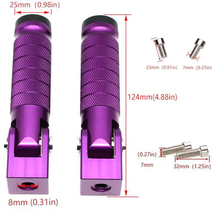 Purple Motorcycle Bicycle Folding Foot Pegs 90 Degree Foldable Electric Motorbike Ebike For Super73 S2/ZX/RX/R/S Passenger Footrests Rearsets Rear Set Footpegs foot Rest Pedals M8 Install Bolts - color: Purple-Foldable
