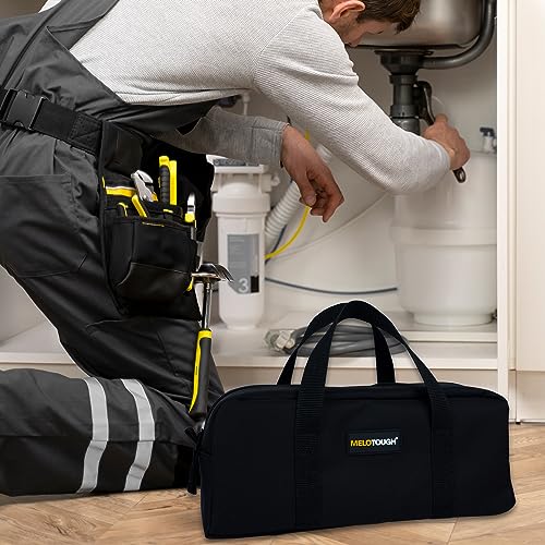 MELOTOUGH Canvas Utility Tool Tote bag Combo Kit-Includes 2 Medium Tool Organizer Bags for Electrician, Plumbing, Gardening, HVAC & More (14 inch,Black) - color: Black