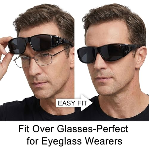 Wzerry Sunglasses Fit Over Glasses Polarized for Men Women, Wrap-Around Glasses UV400 Protection for Driving and Outdoor - color: Black/Grey + Black/Grey + Black/Grey