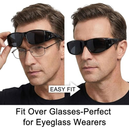 Wzerry Sunglasses Fit Over Glasses Polarized for Men Women, Wrap-Around Glasses UV400 Protection for Driving and Outdoor - color: Black/Grey + Black/Grey + Black/Grey
