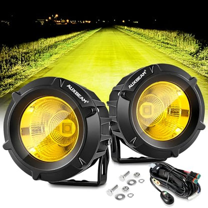 Auxbeam 3.5in 50W Round LED Offroad Light, 5000LM Amber Fog Light, Yellow Spot Flood Combo for Jeep & Truck - color: Amber Led Offroad Light