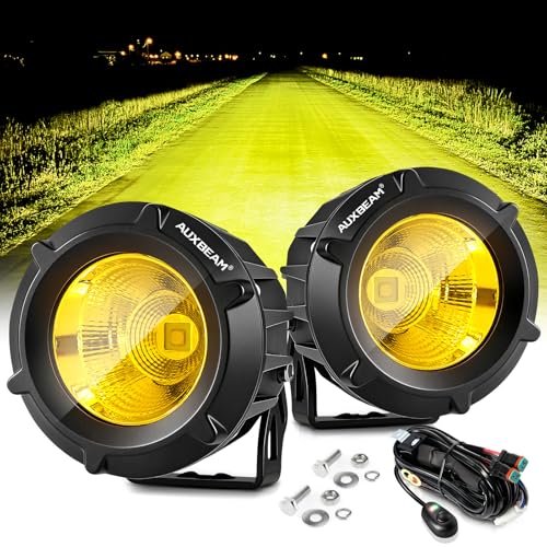 Auxbeam 3.5in 50W Round LED Offroad Light, 5000LM Amber Fog Light, Yellow Spot Flood Combo for Jeep & Truck - color: Amber Led Offroad Light